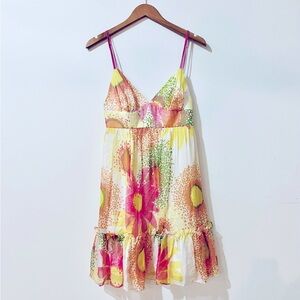 Milly New York Silk Bright Floral Mini Babydoll Dress with Ruffle Hem | Size 6